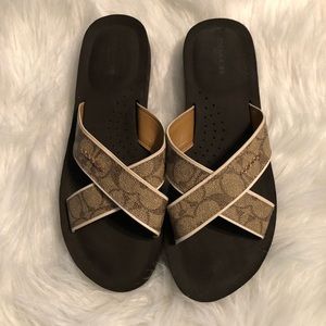 Coach Janine Slide Sandal Canvas Leather Like New